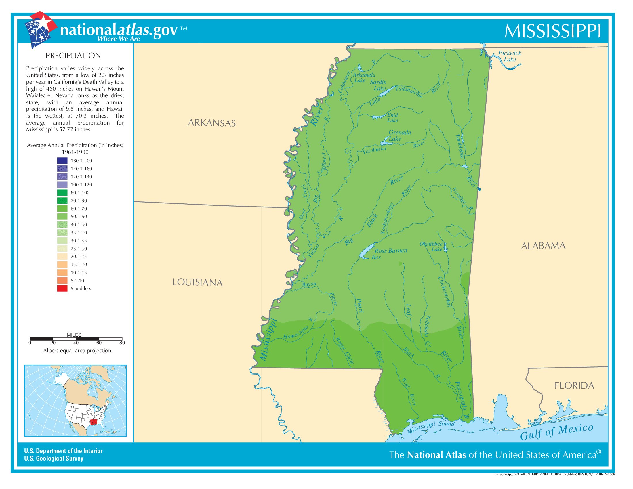 Mississippi Annual Precipitation Map