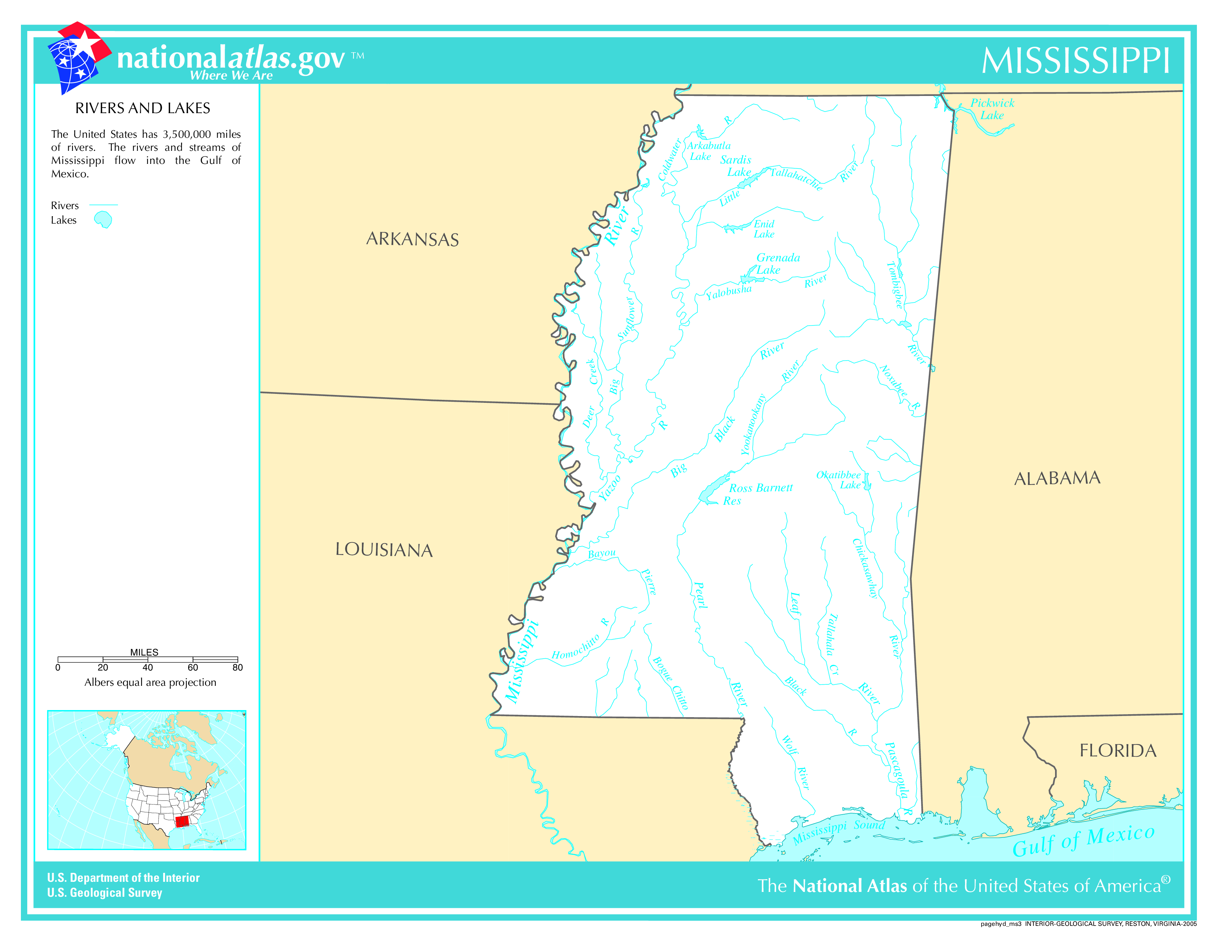 Map of Mississippi Lakes and Rivers