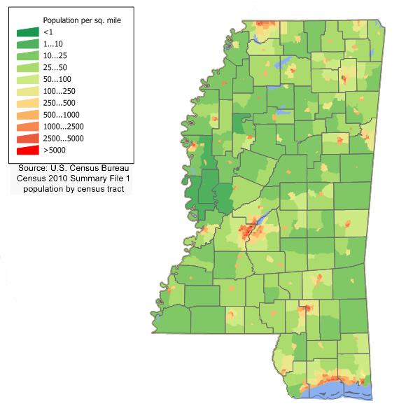 Mississippi Population Density Map