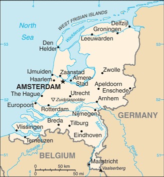 Map of Netherlands from the CIA World Factbook