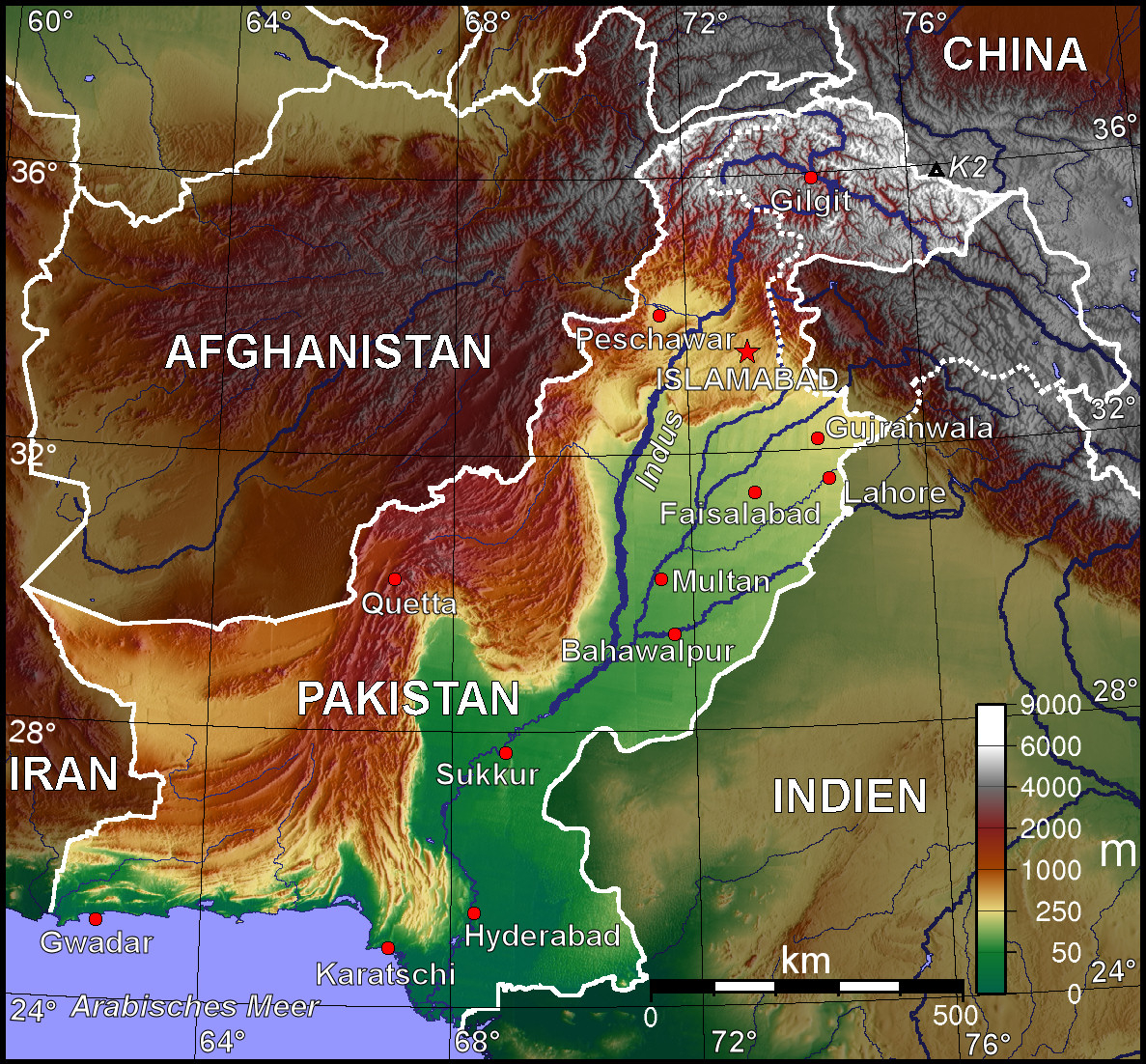 Topographic Map of Pakistan