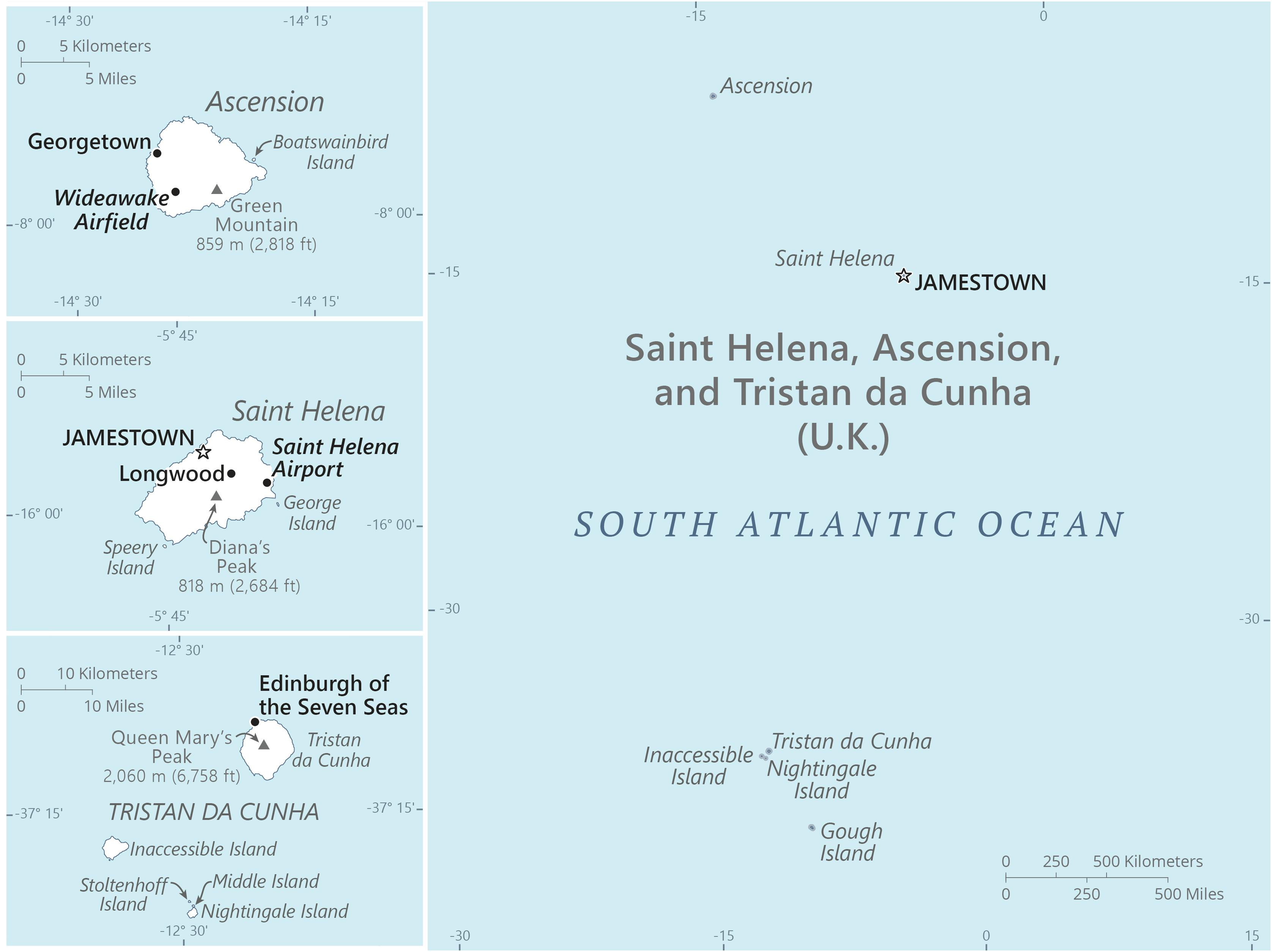 Map of Saint Helena, Ascension, and Tristan da Cunha