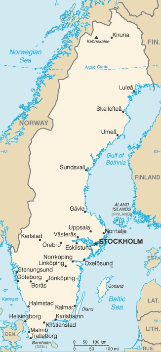 Map of Sweden from the CIA World Factbook