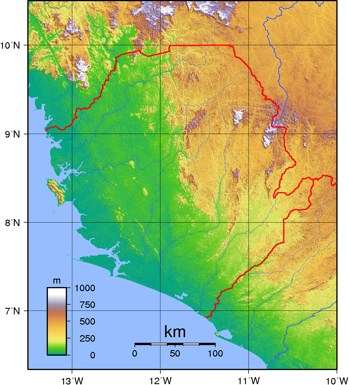 Topographic Map of Sierra Leone