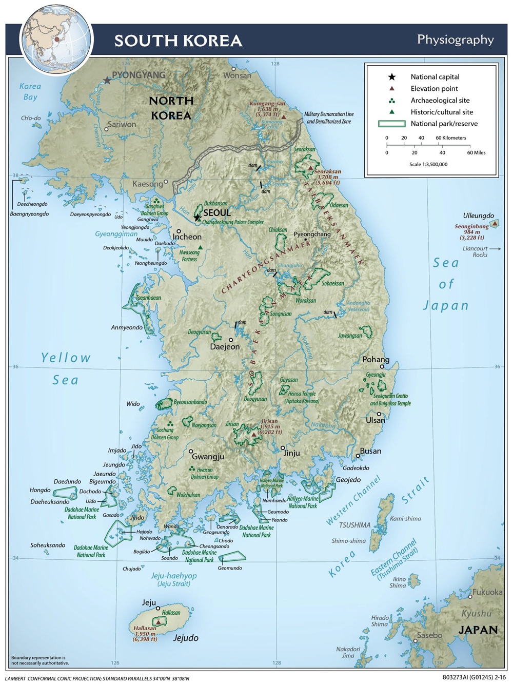 South Korea Physiography Map