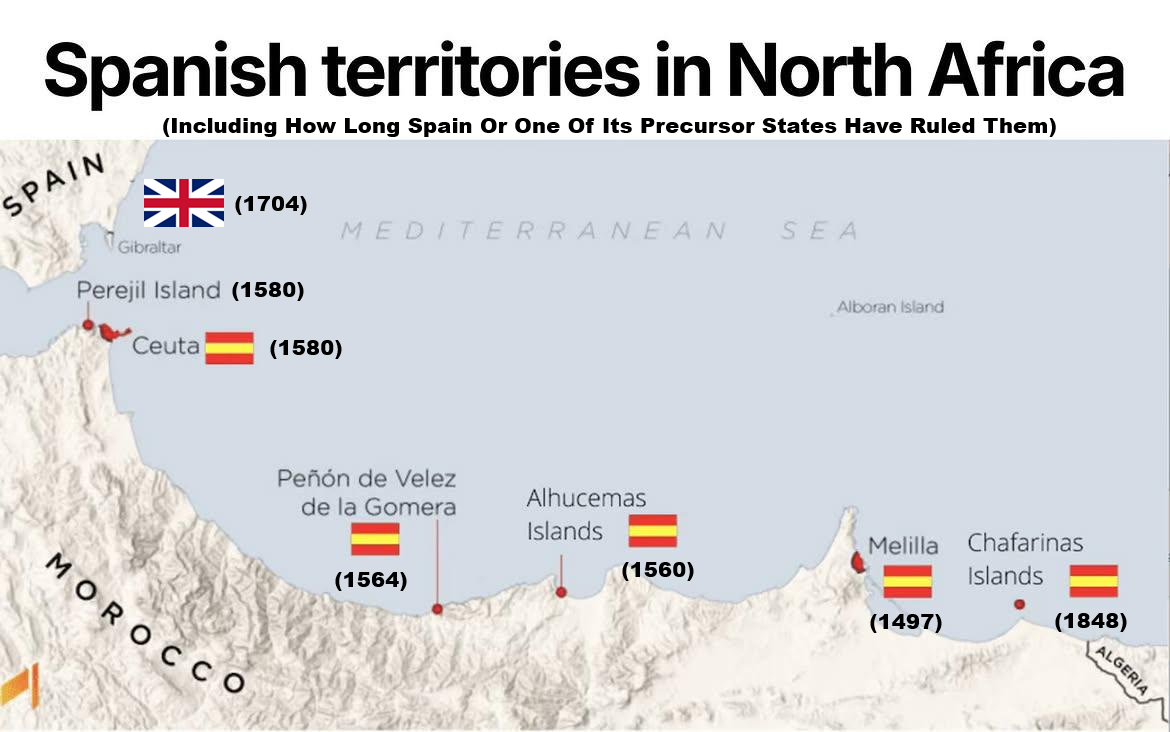 Map Of Spain's North African Territories With An Explanation For Each Of Them 