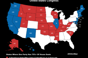 Map of 1 Party States In the 119th United States Congress