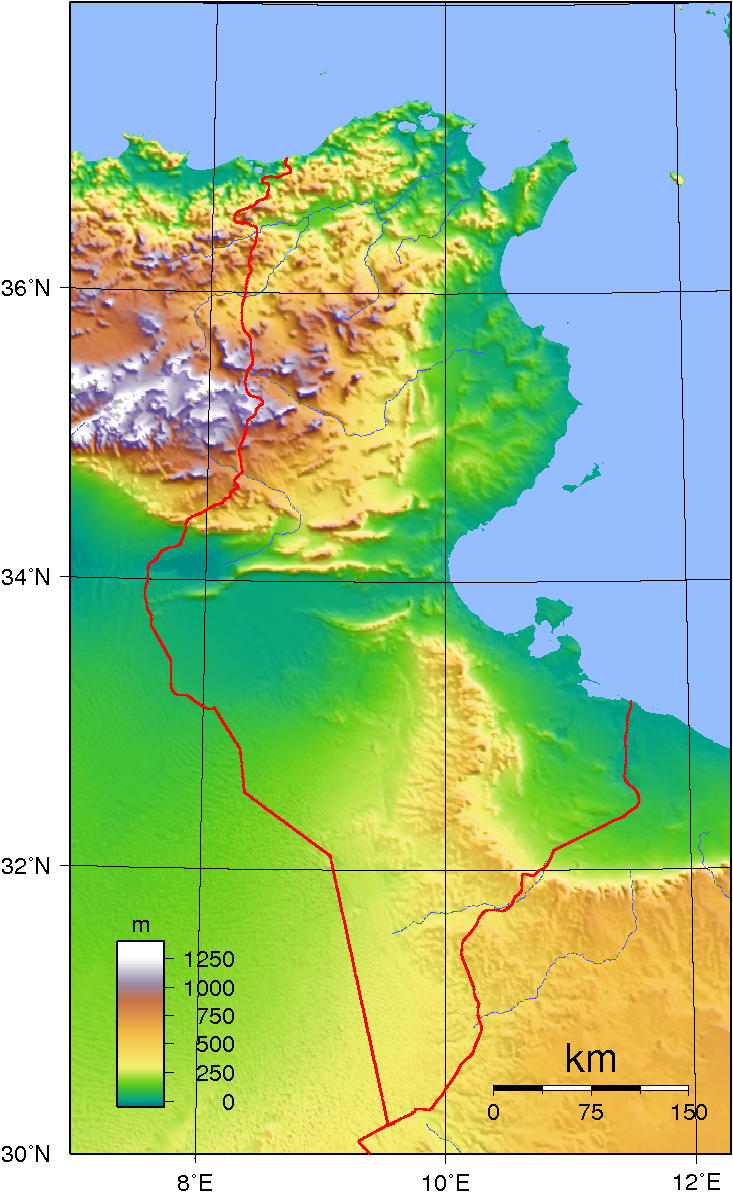 Topographic Map of Tunisia