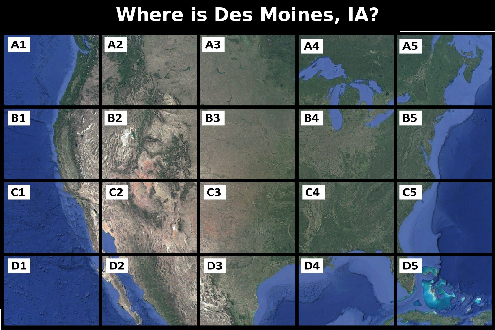 Where is Des Moines, IA map quiz