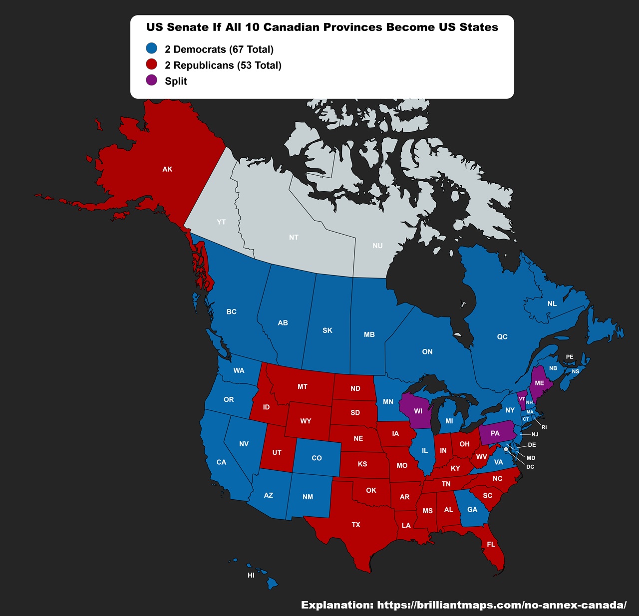 US Senate If All 10 Canadian Provinces Became States