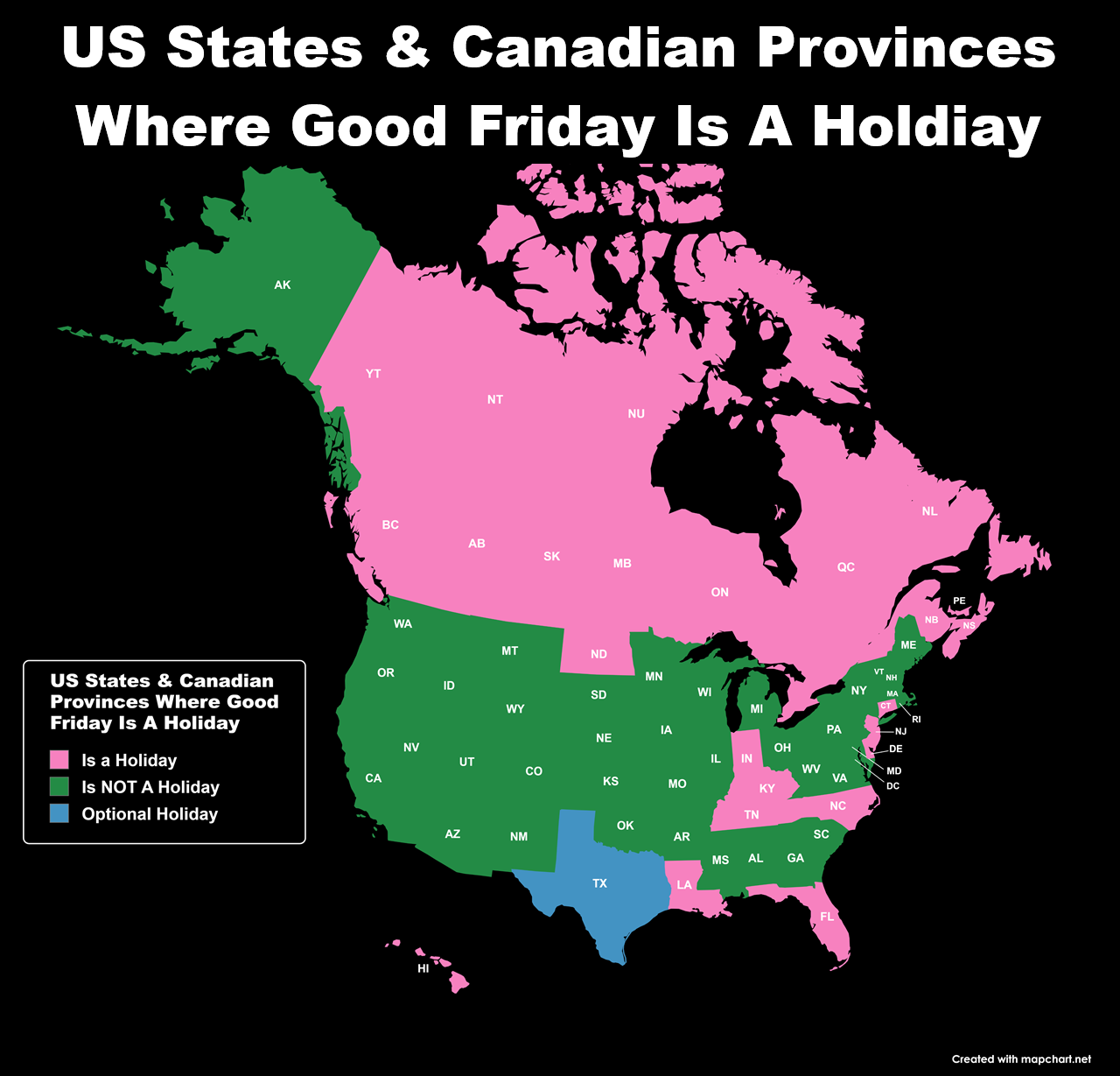 US States & Canadian Provinces Where Good Friday Is A Holiday