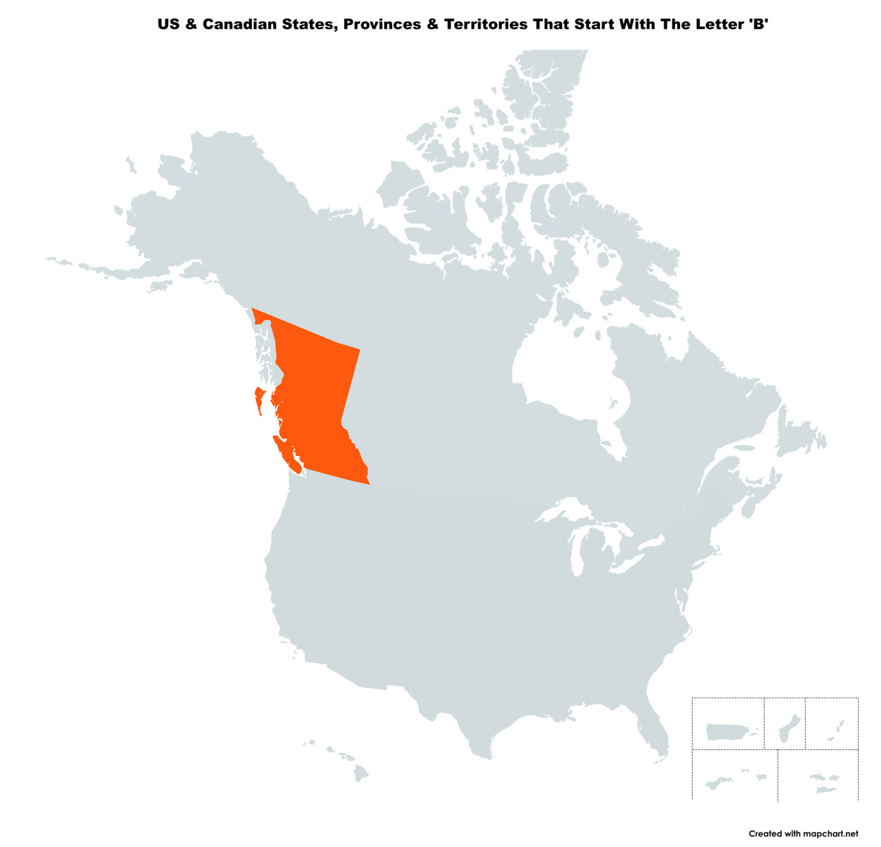 Map Of The 1 US State & Canadian Province That Start With The Letter 'B'