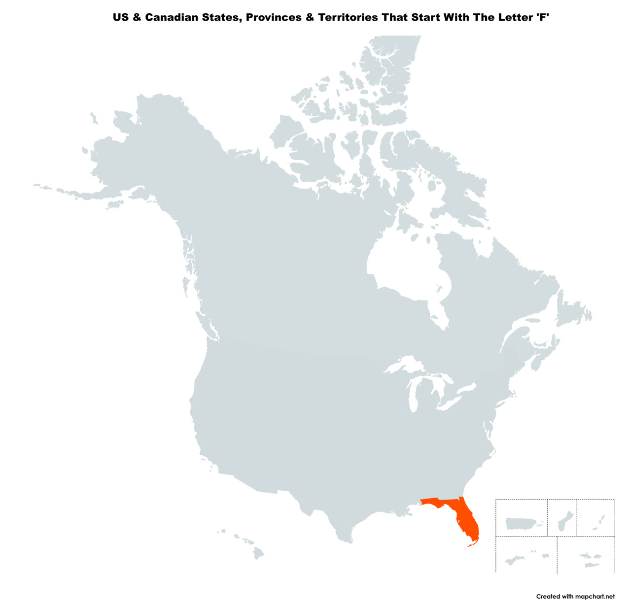Map Of The 1 US State & Canadian Province That Start With The Letter 'F'