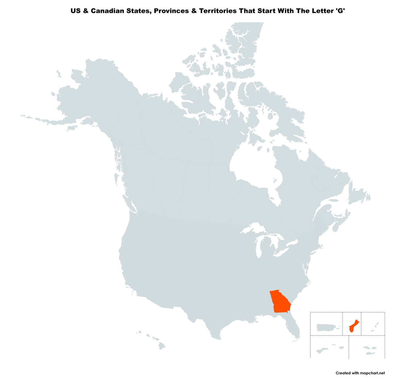 Map Of The 2 US States & Canadian Provinces That Start With The Letter 'G'