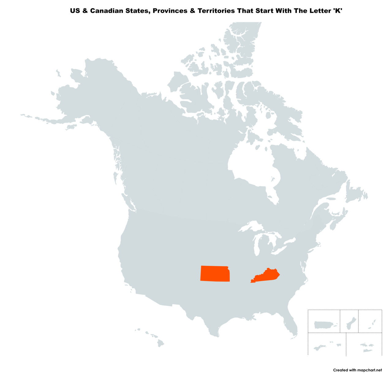 Map Of The 2 US States & Canadian Provinces That Start With The Letter 'K'
