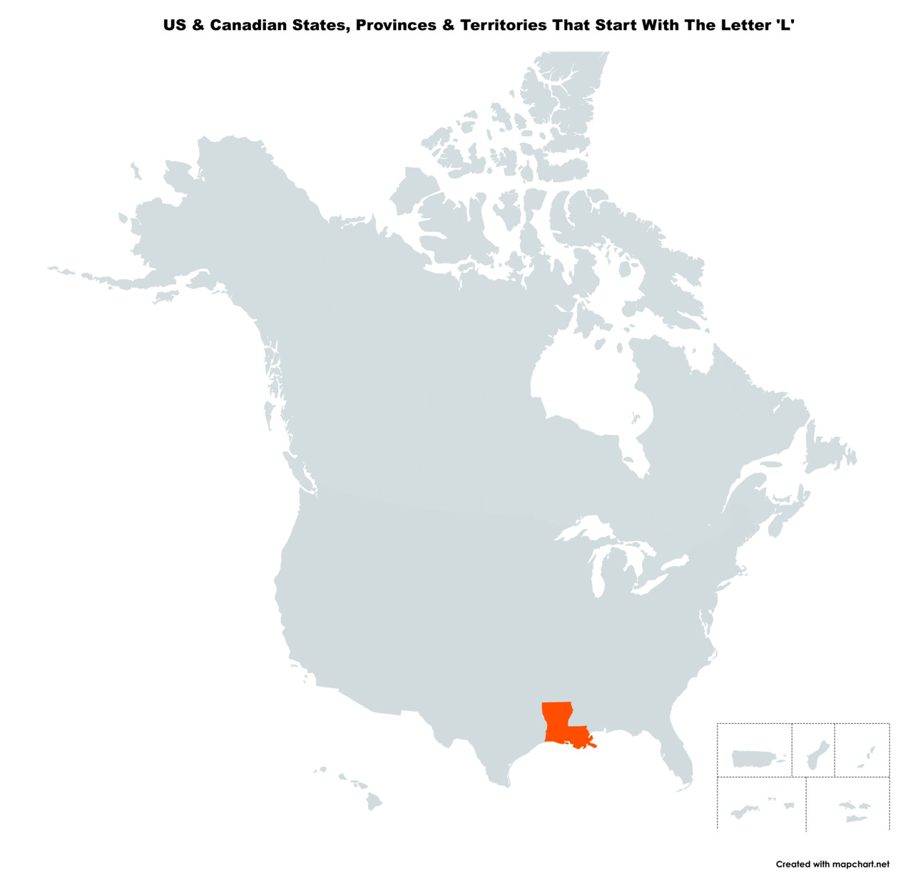 Map Of The 1 US States & Canadian Provinces That Start With The Letter 'L'