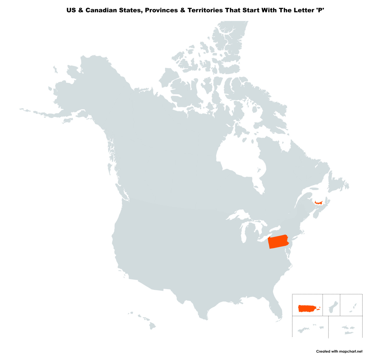 Map Of The 3 US States & Canadian Provinces That Start With The Letter 'P'