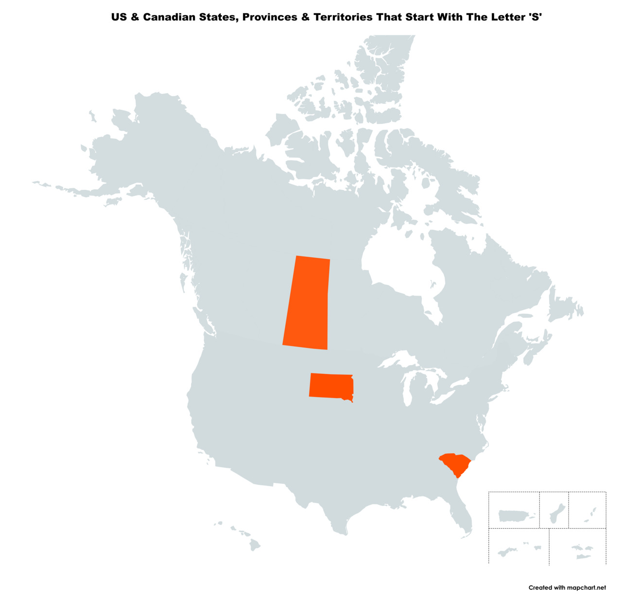 Map Of The 3 US States & Canadian Provinces That Start With The Letter 'S'