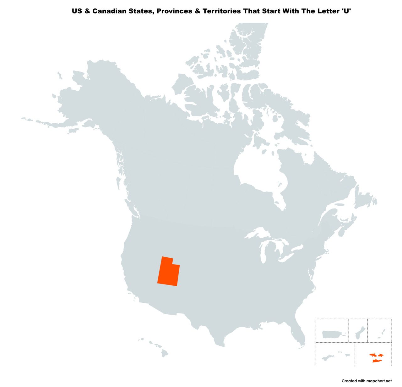 Map Of The 2 US States & Canadian Provinces That Start With The Letter 'U'