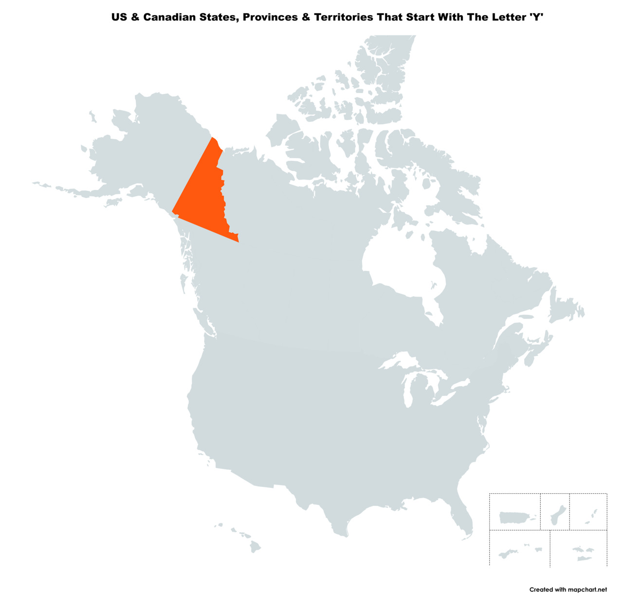Map Of The 1 US States & Canadian Provinces That Start With The Letter 'Y'