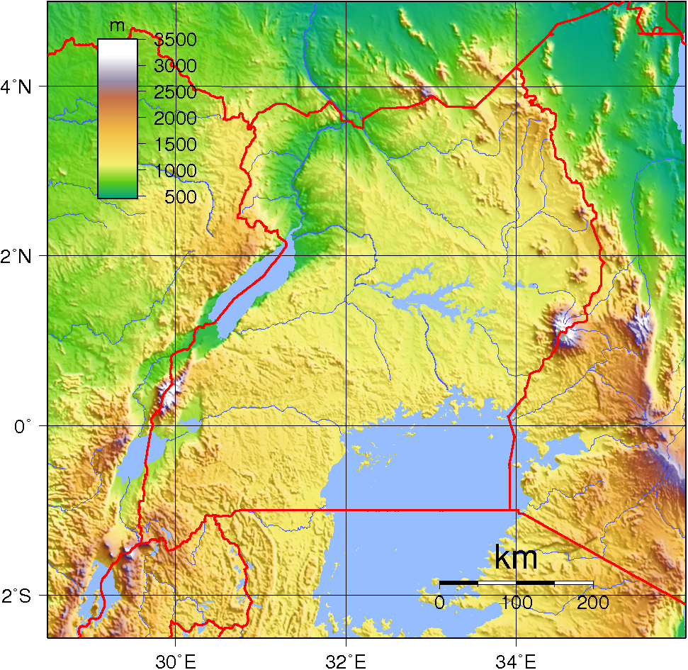 Topographic Map of Uganda