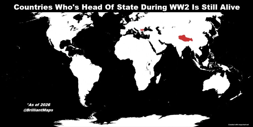Countries Who's Head Of State During WW2 Is Still Alive - Brilliant Maps