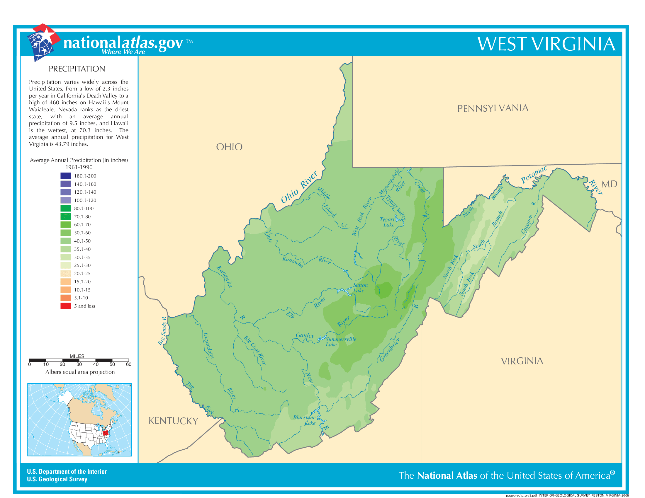 West Virginia Annual Precipitation Map