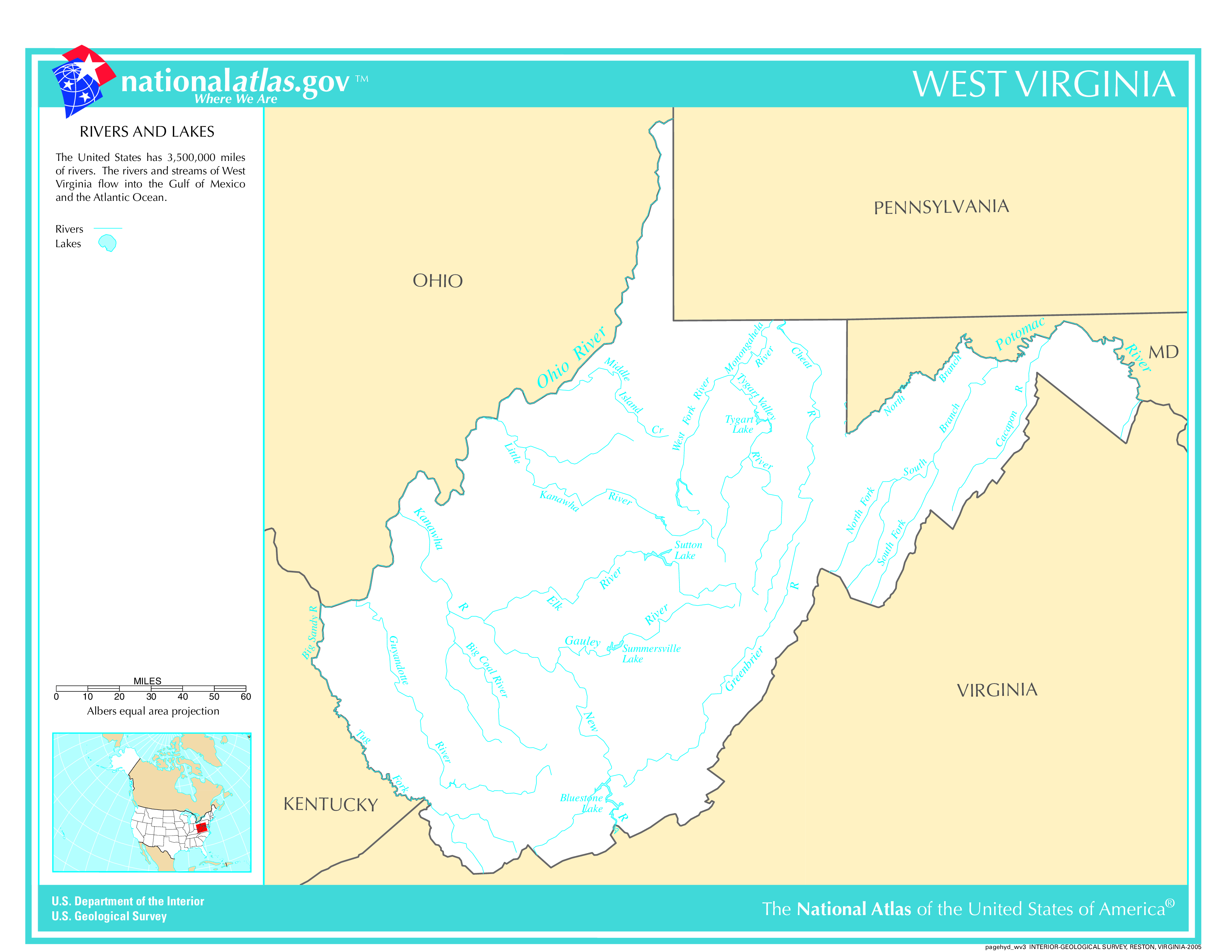 Map of West Virginia Lakes and Rivers