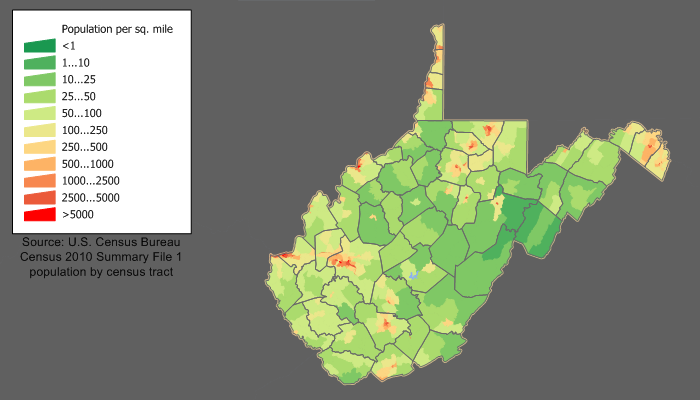 West Virginia Population Density Map