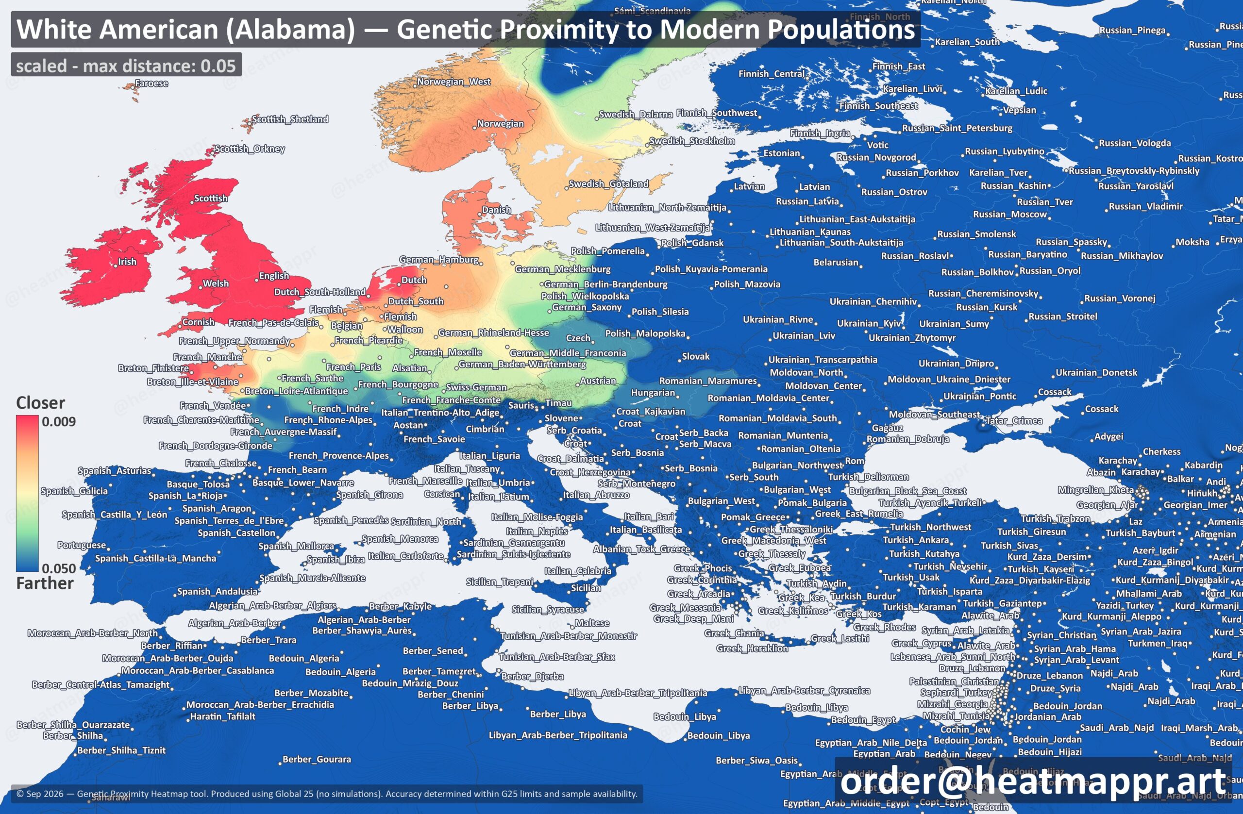 White American Alabama DNA Heatmap