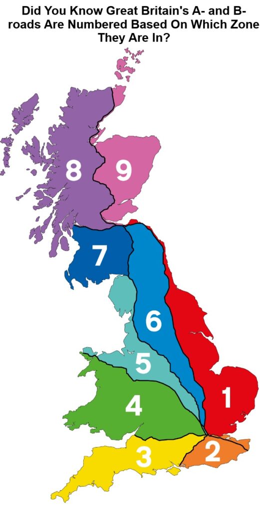 Map Showing How A and B-Roads Are Numbered In Great Britain - Brilliant ...