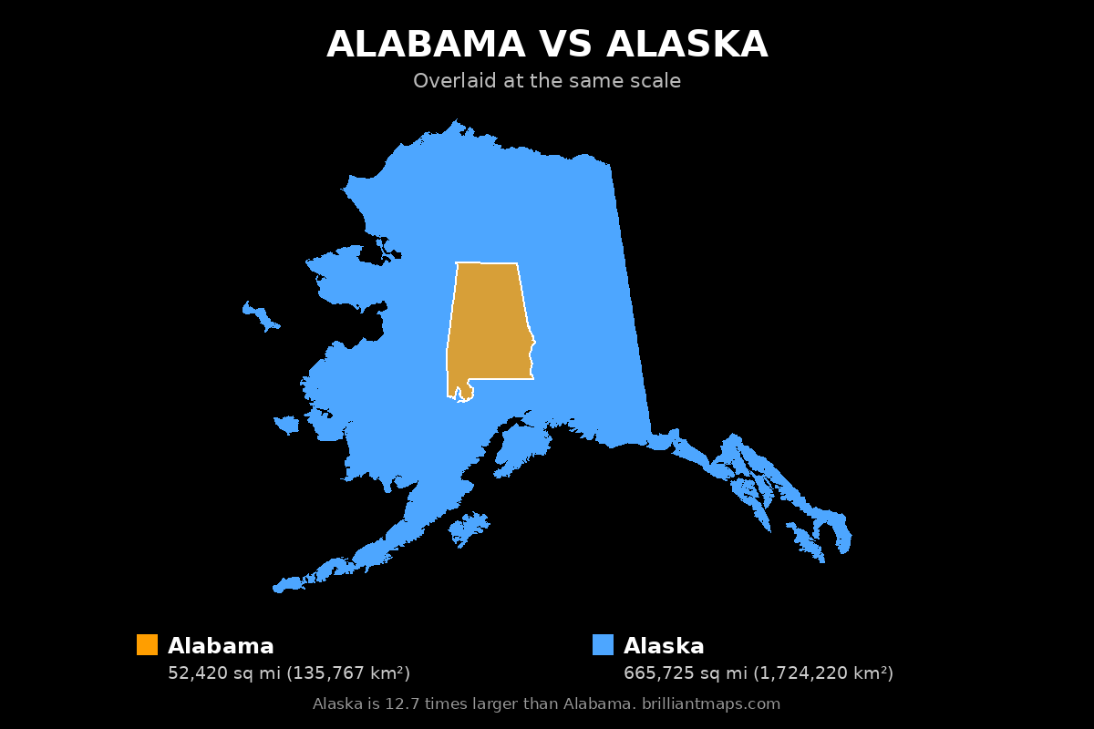 Alabama vs Alaska Size Comparison Map