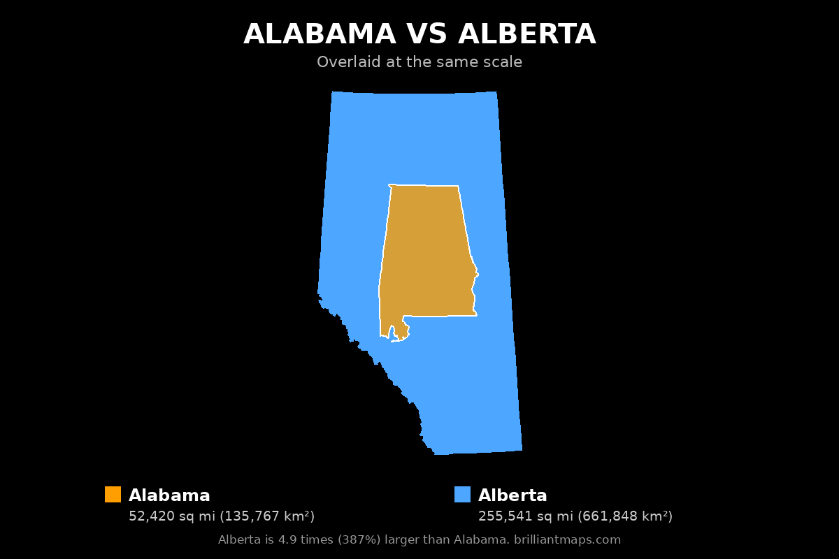 Alabama vs Alberta Size Comparison Map