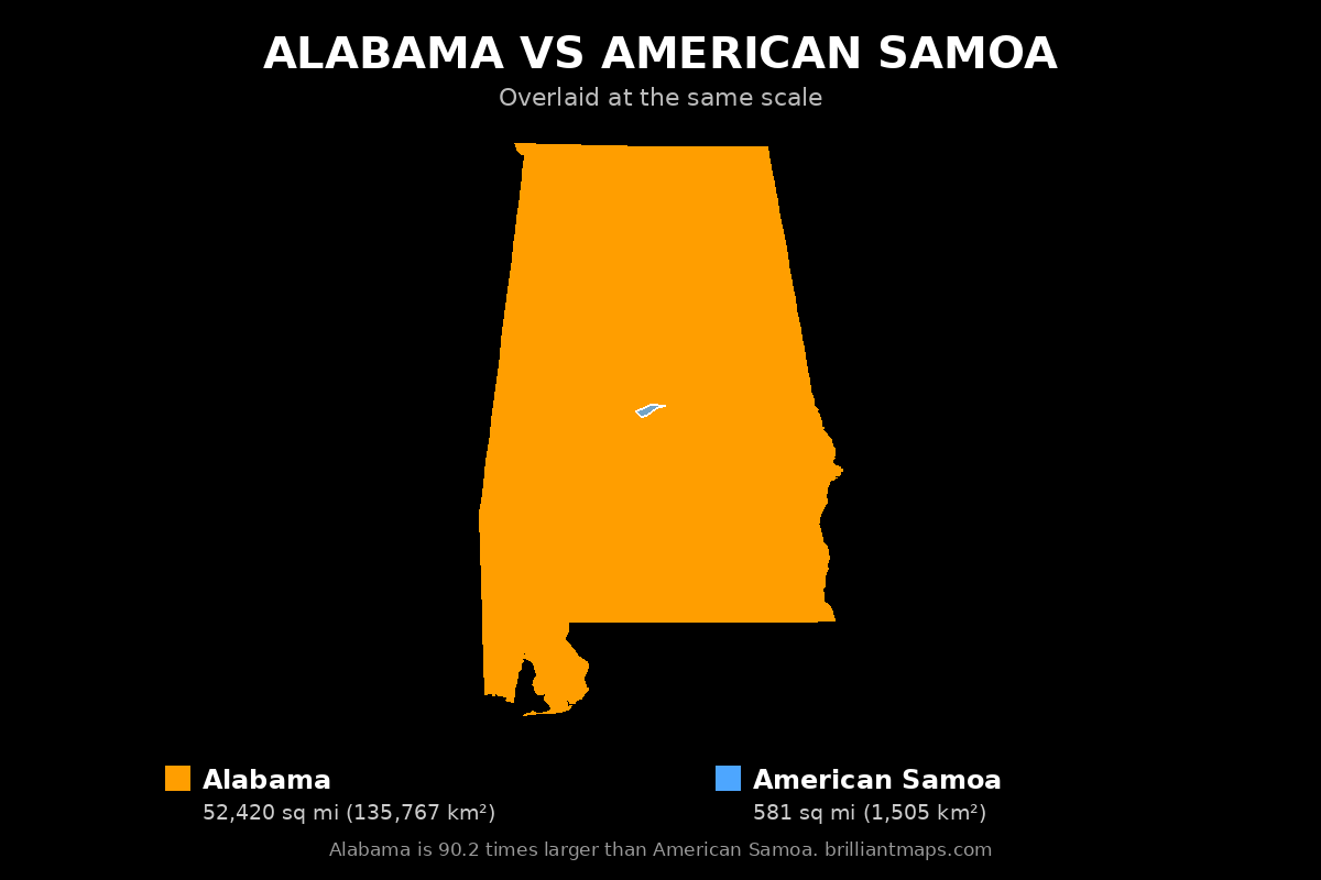 Alabama vs American Samoa Size Comparison Map