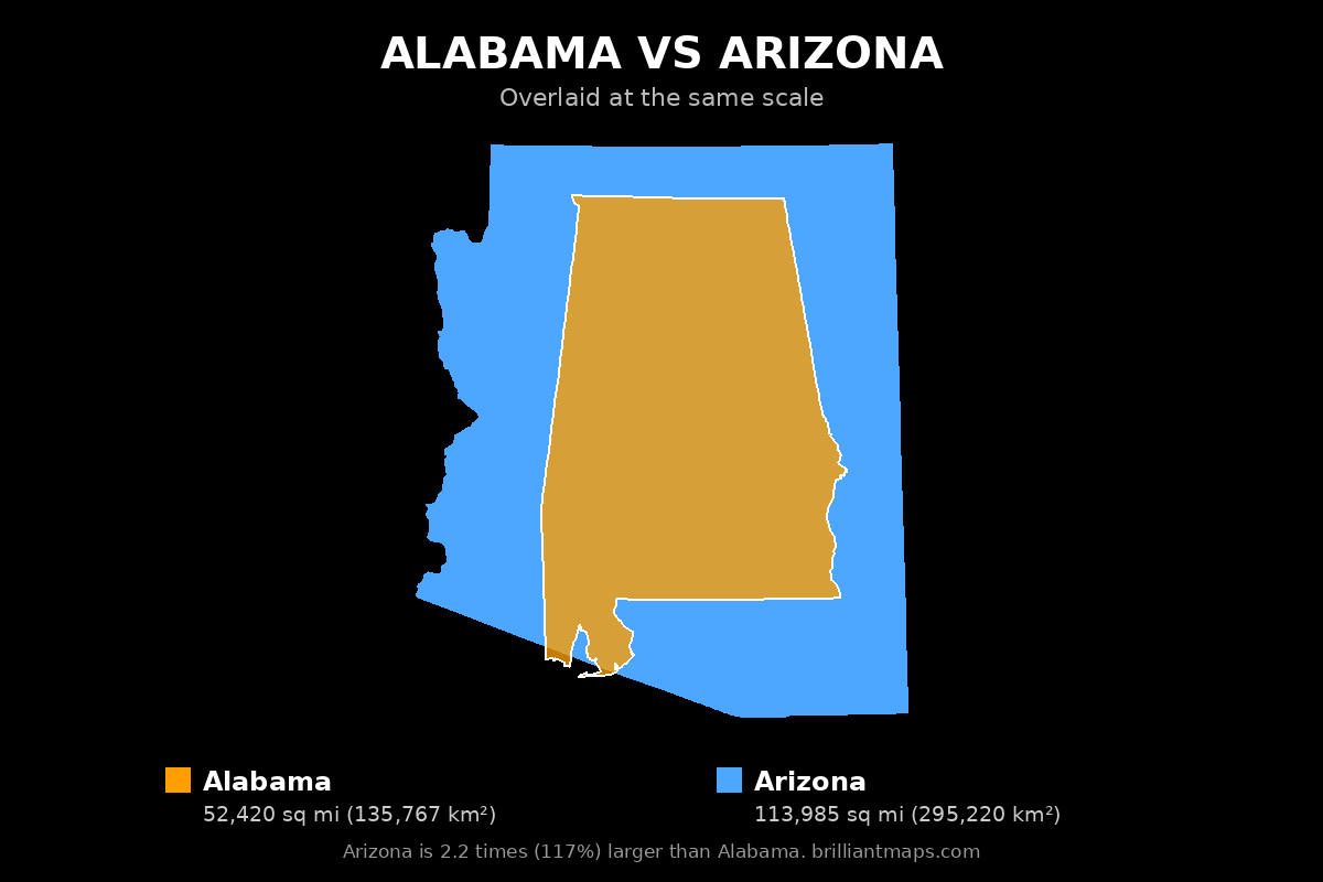 Alabama vs Arizona Size Comparison Map