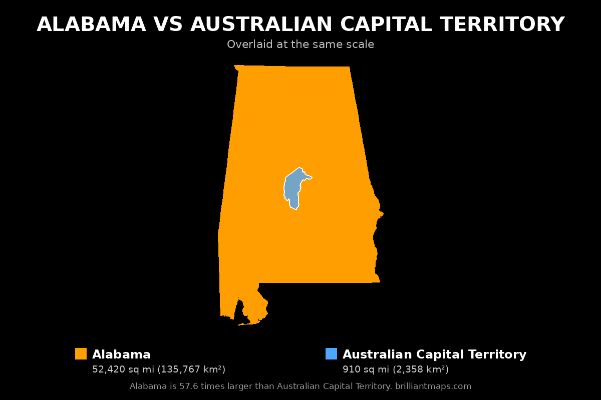 Alabama vs Australian Capital Territory Size Comparison Map