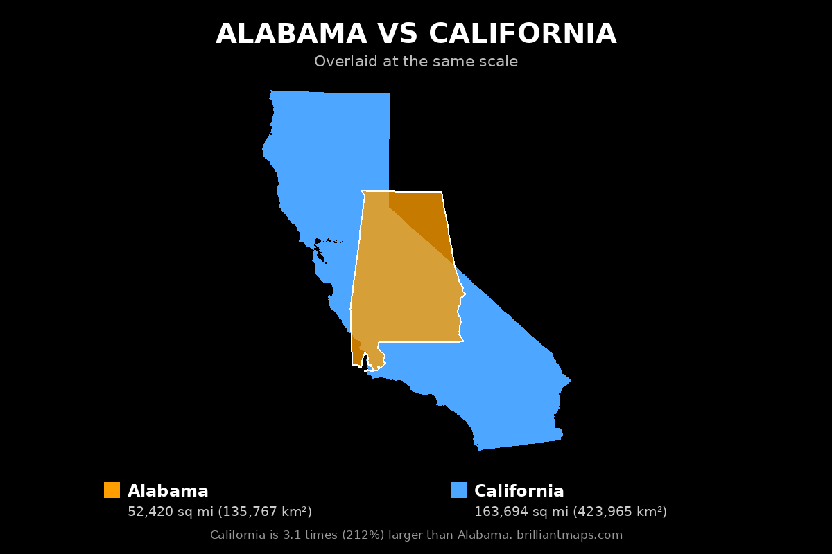 Alabama vs California Size Comparison Map