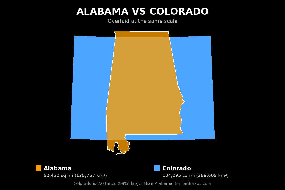 Alabama vs Colorado Size Comparison Map