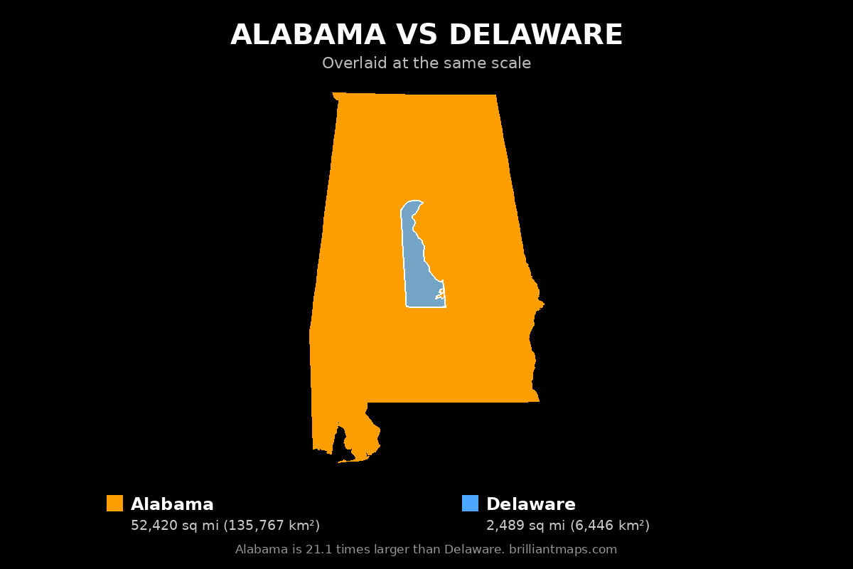 Alabama vs Delaware Size Comparison Map