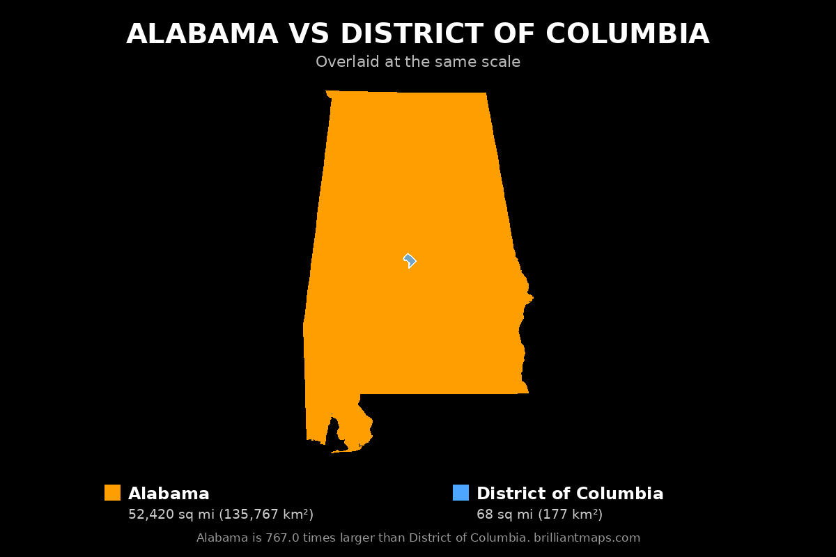 Alabama vs District of Columbia Size Comparison Map