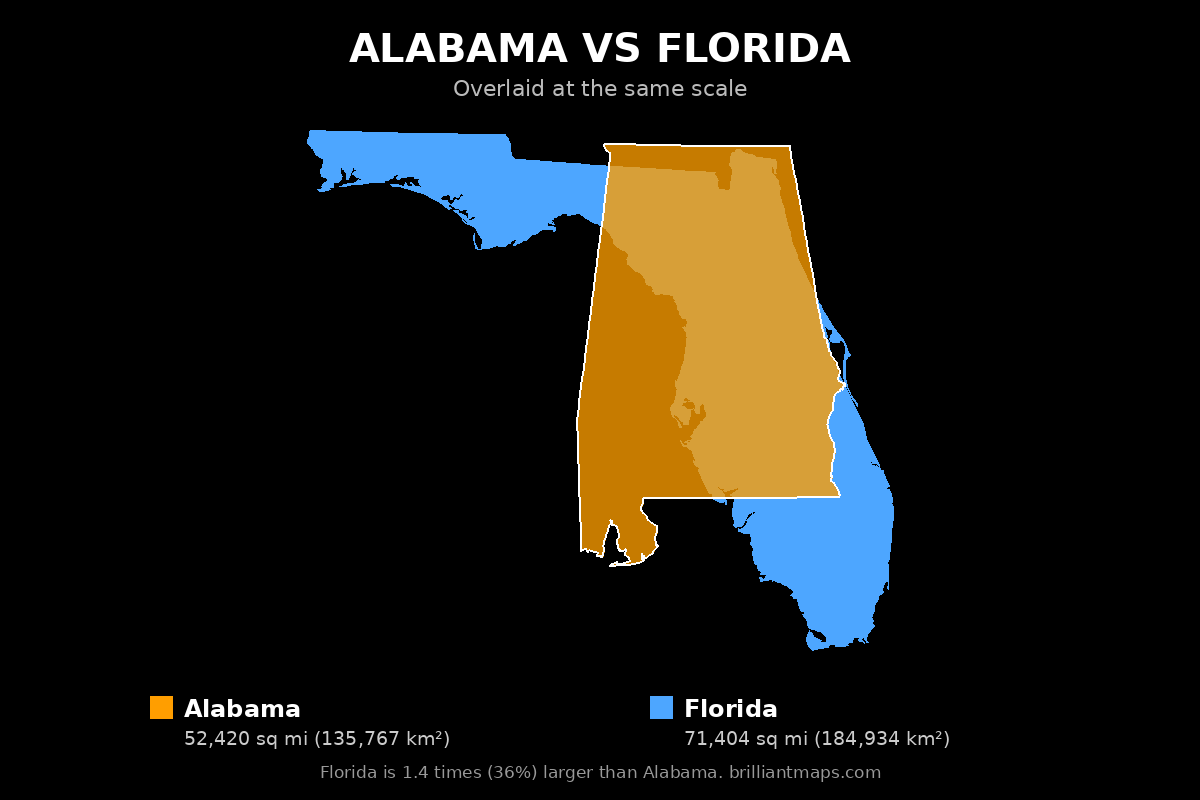 Alabama vs Florida Size Comparison Map