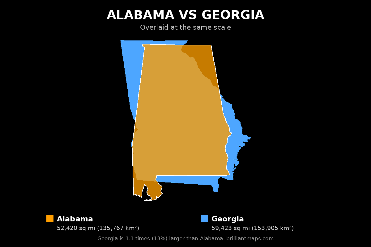 Alabama vs Georgia Size Comparison Map
