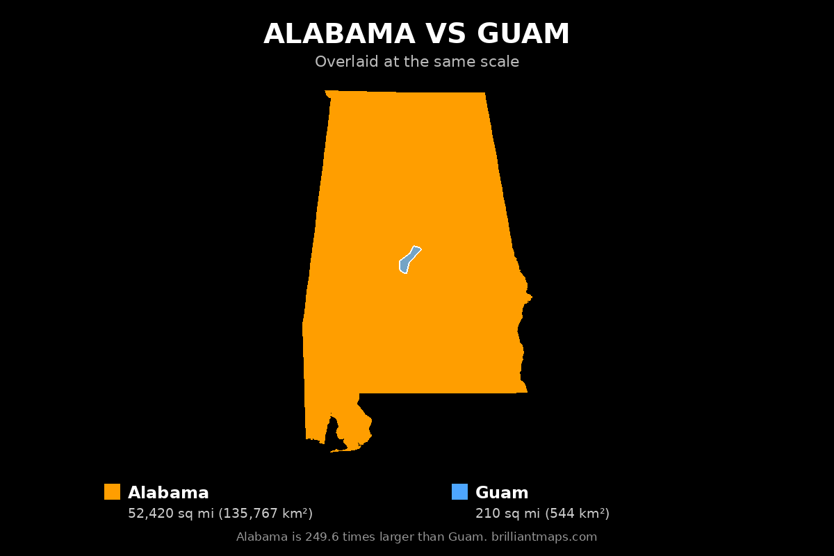 Alabama vs Guam Size Comparison Map