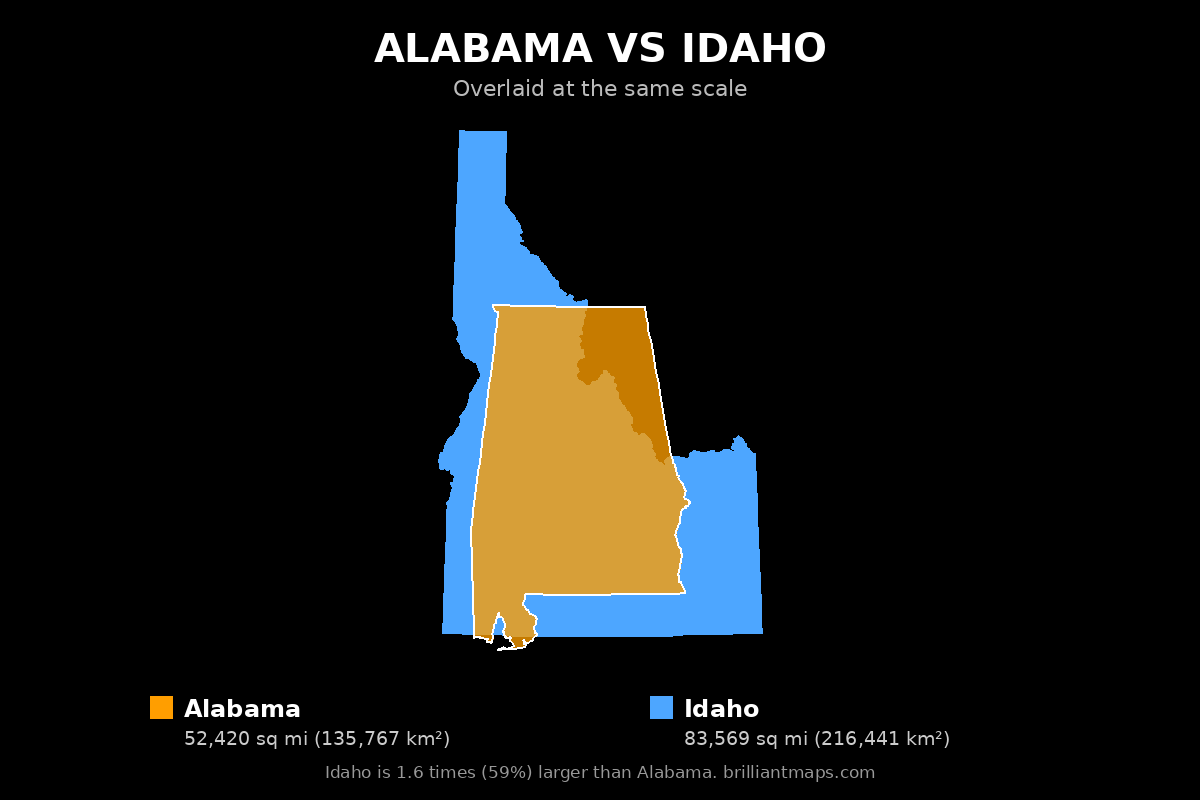 Alabama vs Idaho Size Comparison Map