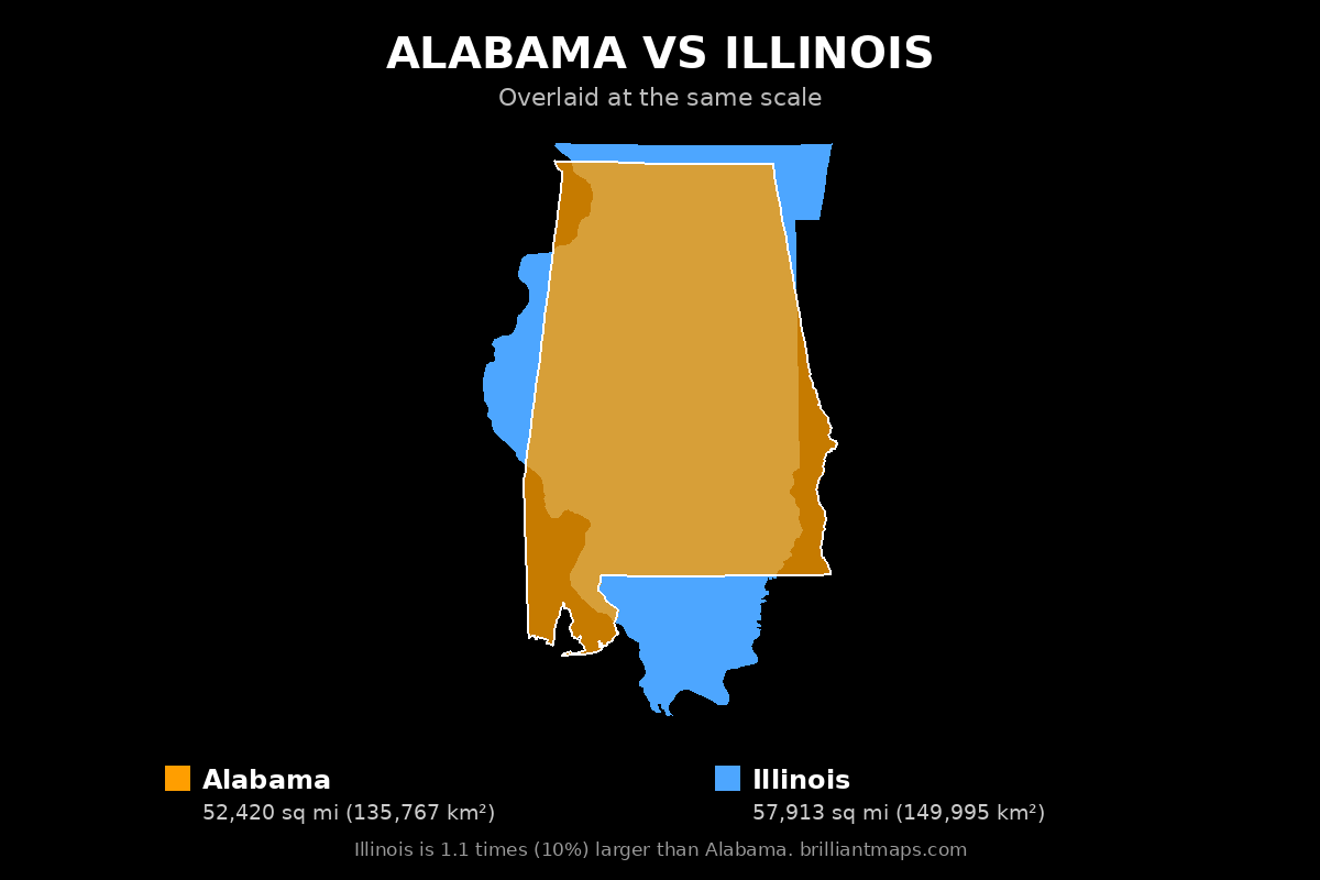 Alabama vs Illinois Size Comparison Map