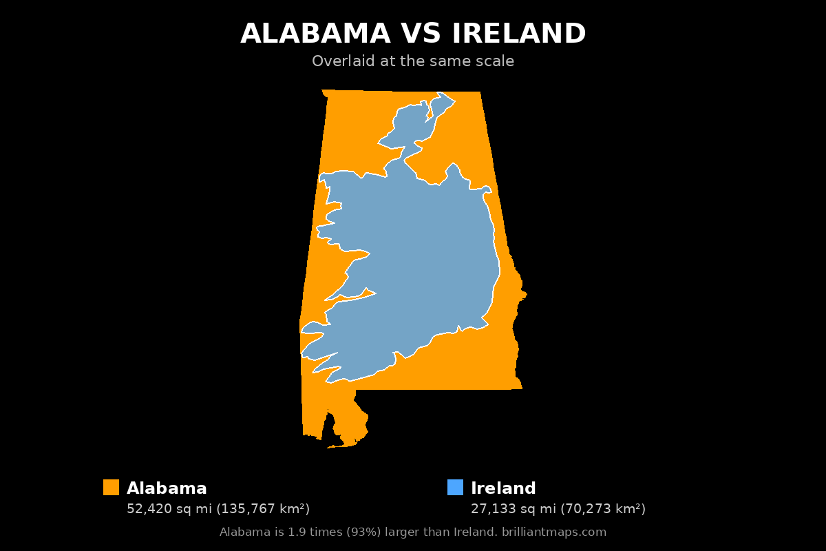 Alabama vs Ireland Size Comparison Map