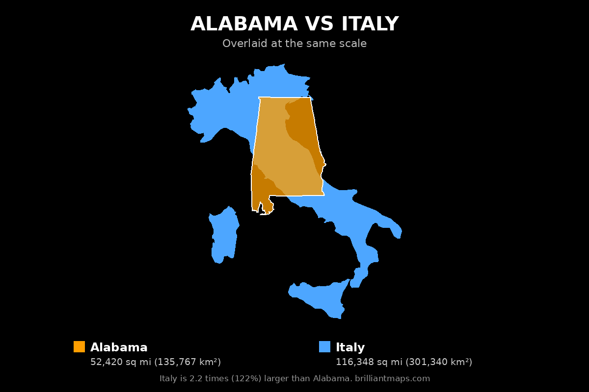 Alabama vs Italy Size Comparison Map