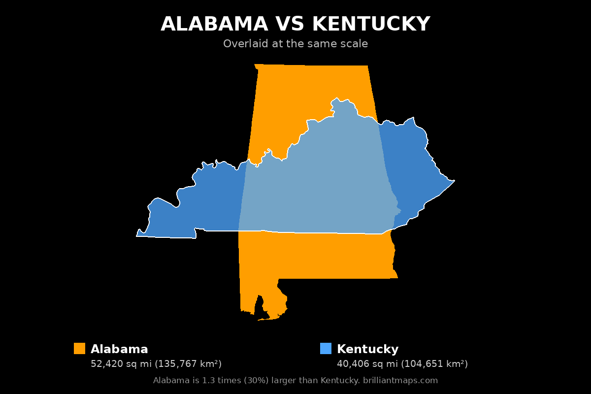Alabama vs Kentucky Size Comparison Map