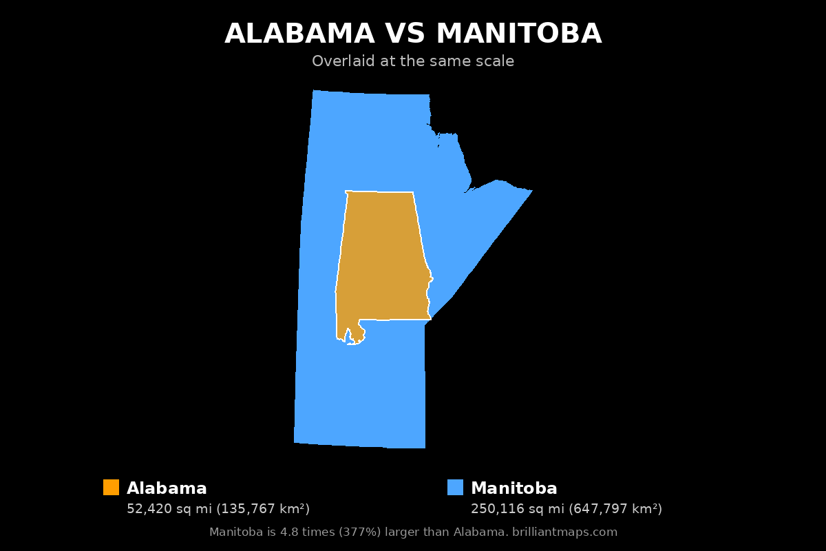 Alabama vs Manitoba Size Comparison Map
