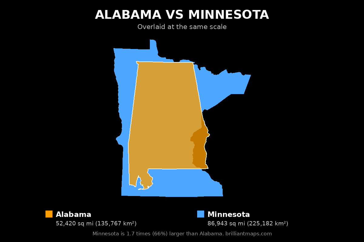 Alabama vs Minnesota Size Comparison Map